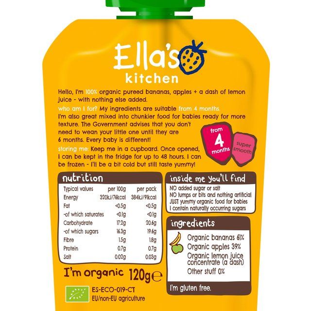 Ella's Kitchen Bananas &amp;amp; Apples Baby Food Pouch 4+ Months   120g