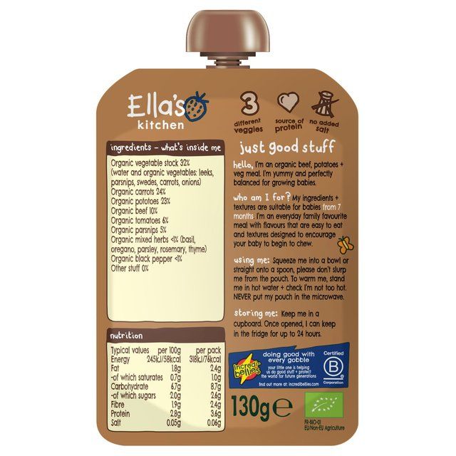 Ella's Kitchen Beef Stew Baby Food Pouch 7+ Months   130g