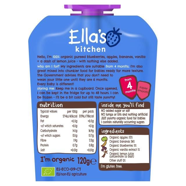 Ella's Kitchen Blueberries Apples + Bananas Baby Food Pouch 4+ Mnths   120g