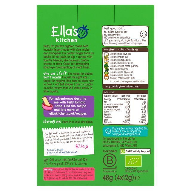 Ella's Kitchen Mixed Herb Munchy Fingers Multipack Baby Snack 9+ Months   48g