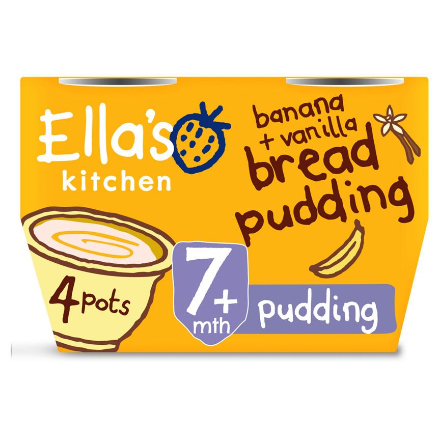 Ella's Kitchen Organic Banana and Vanilla Bread Pudding Baby Dessert Pot Multipack 7+ Months