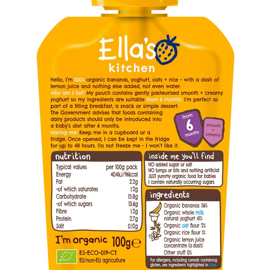 Ella's Kitchen Organic Banana Baby Brekkie Pouch 6+ Months