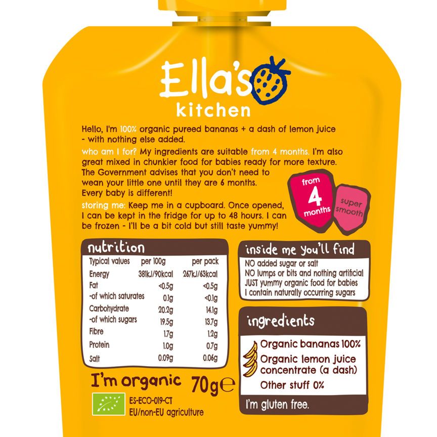 Ella's Kitchen Organic Bananas First Tastes Baby Pouch 4+ Months