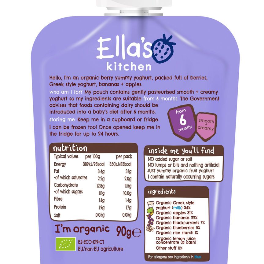 Ella's Kitchen Organic Berry Greek Style Yoghurt Baby Pouch 6+ Months