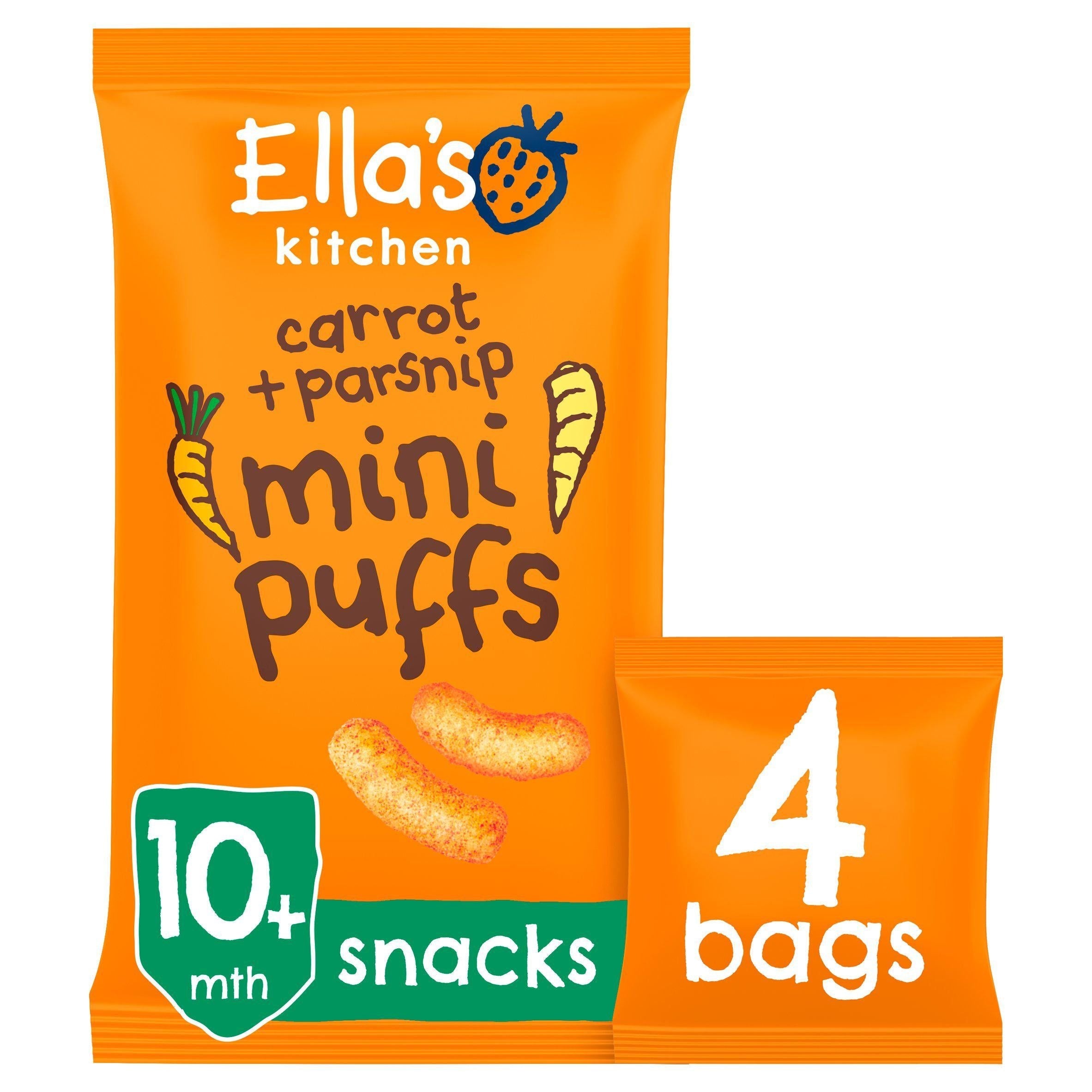 Ella's Kitchen Organic Carrot &amp;amp; Parsnips Mini Puffs Multipack Baby Snack 10+ Months 4x8g