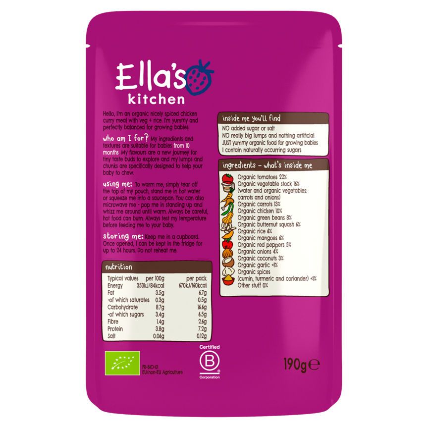 Ella's Kitchen Organic Chicken Curry with Veggie Rice Baby Pouch 10+ Months