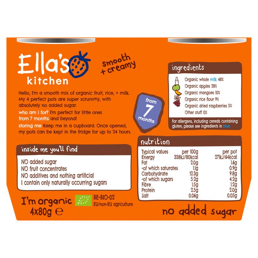 Ella's Kitchen Organic Mango and Raspberry Rice Pudding Baby Dessert Pot Multipack 7+ Months