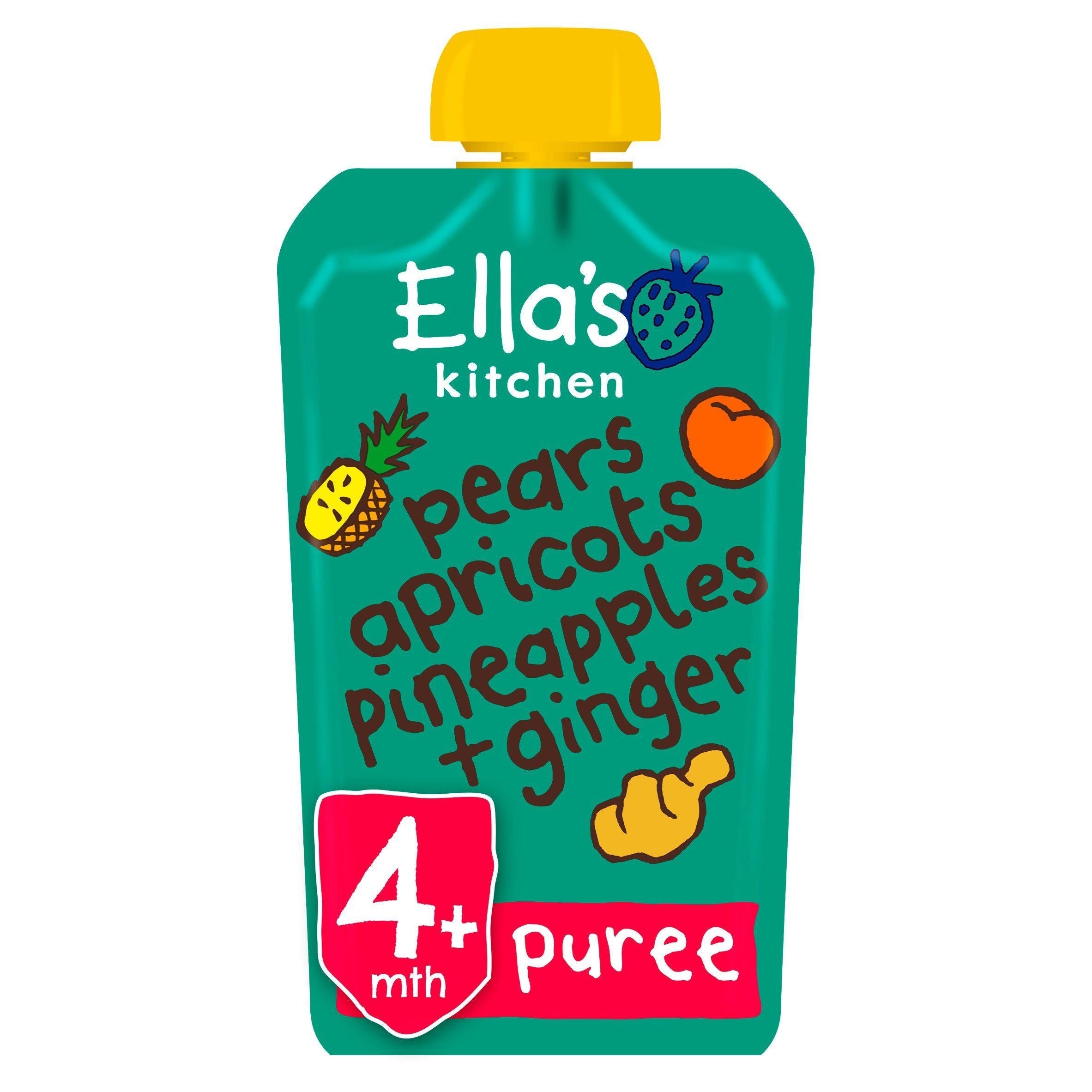 Ella's Kitchen Organic Pears, Apricots, Pineapples &amp;amp; Ginger Baby Food Pouch 4+ Months 120g