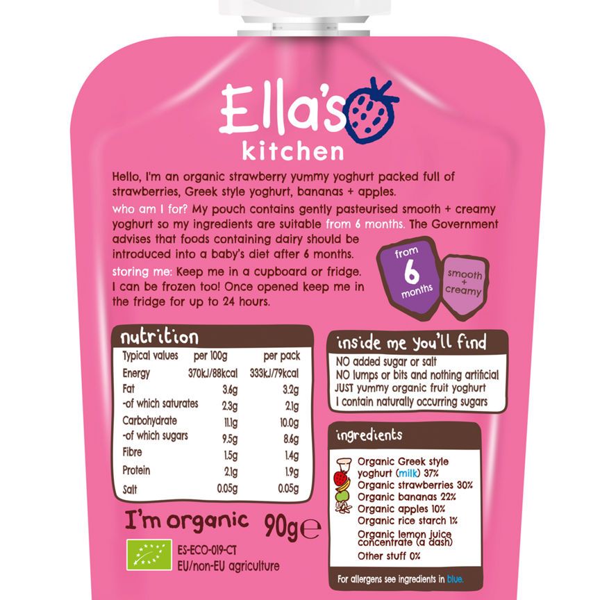 Ella's Kitchen Organic Strawberry Greek Style Yoghurt Baby Pouch 6+ Months