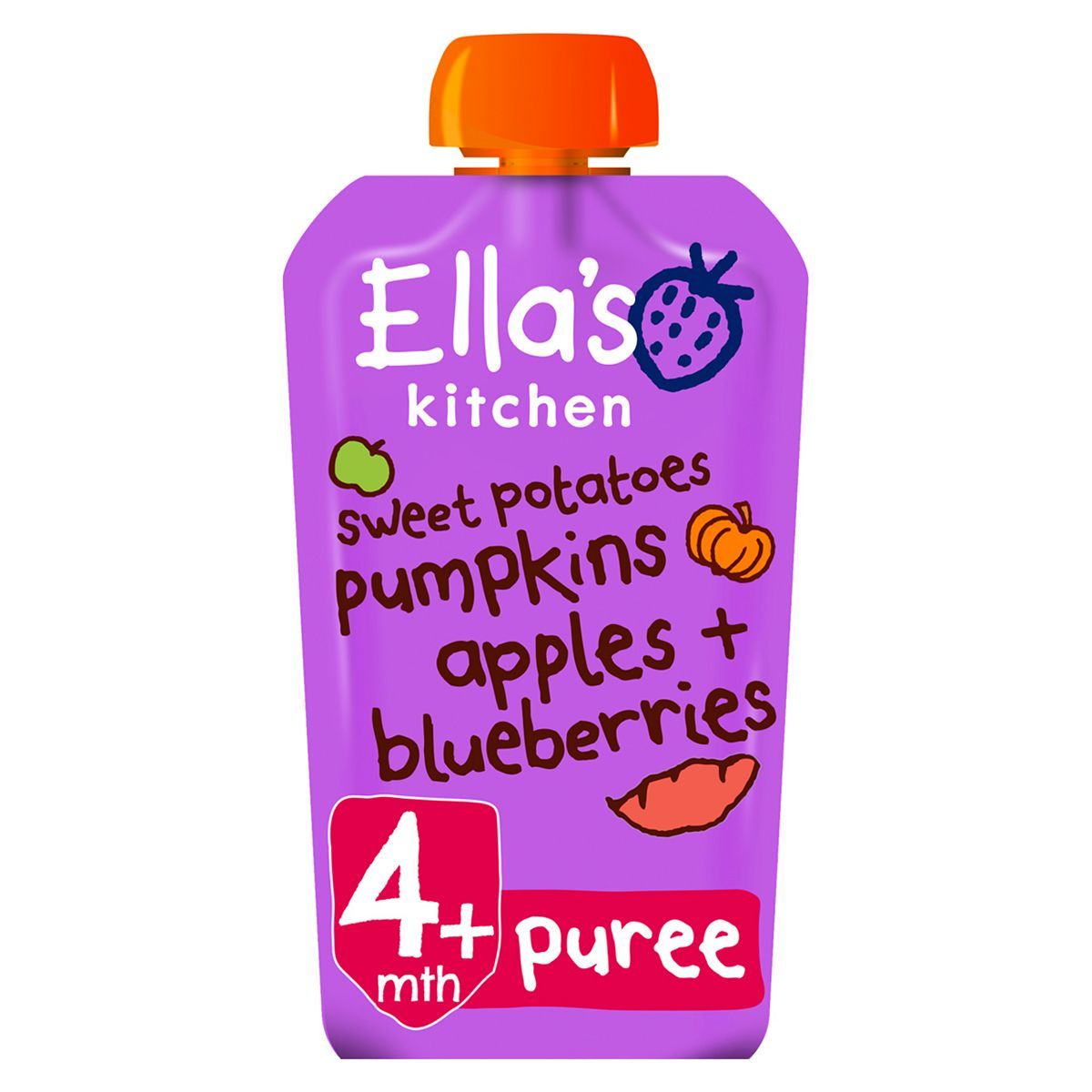 Ella's Kitchen Organic Sweet Potatoes, Pumpkin, Apples and Blueberries Baby Food Pouch 4+ Months 120g