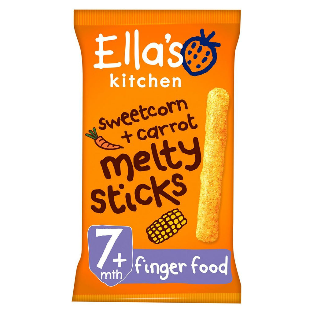 Ella's Kitchen Organic Sweetcorn and Carrot Melty Sticks Baby Snack 7+ Months 16g