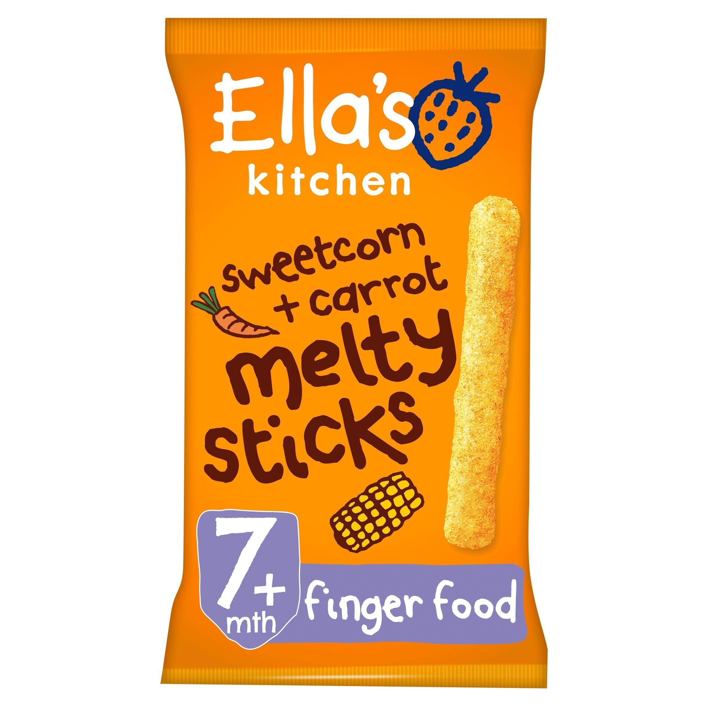 Ella's Kitchen Organic Sweetcorn &amp;amp; Carrot Melty Sticks Baby Snack 7+ Months 16g