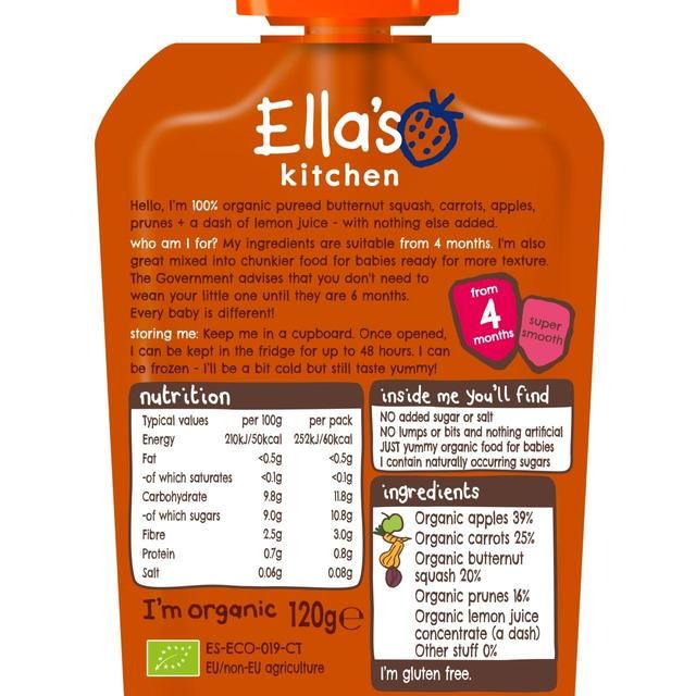 Ella's Kitchen Squash Carrots Apples + Prunes Baby Food Pouch 4+ Months   120g