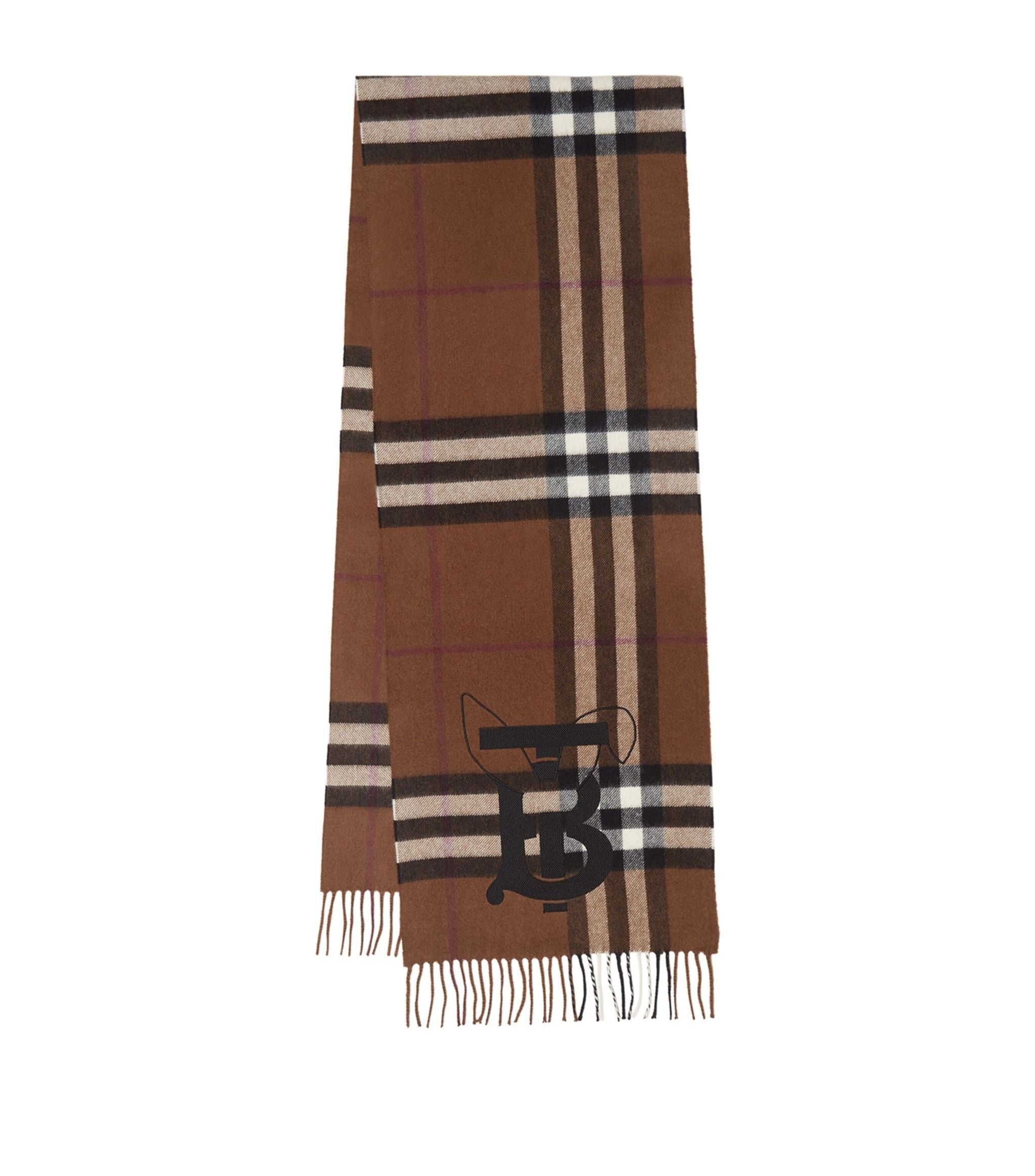 Embroidered Cashmere Check Scarf