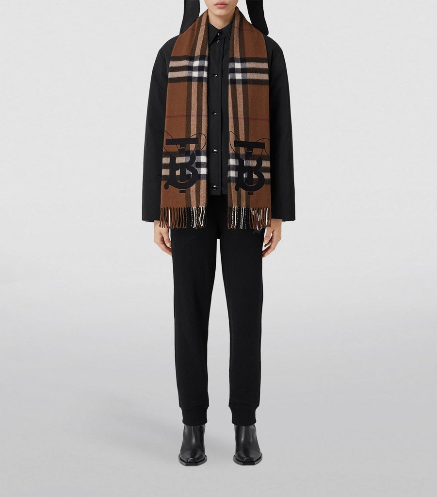 Embroidered Cashmere Check Scarf