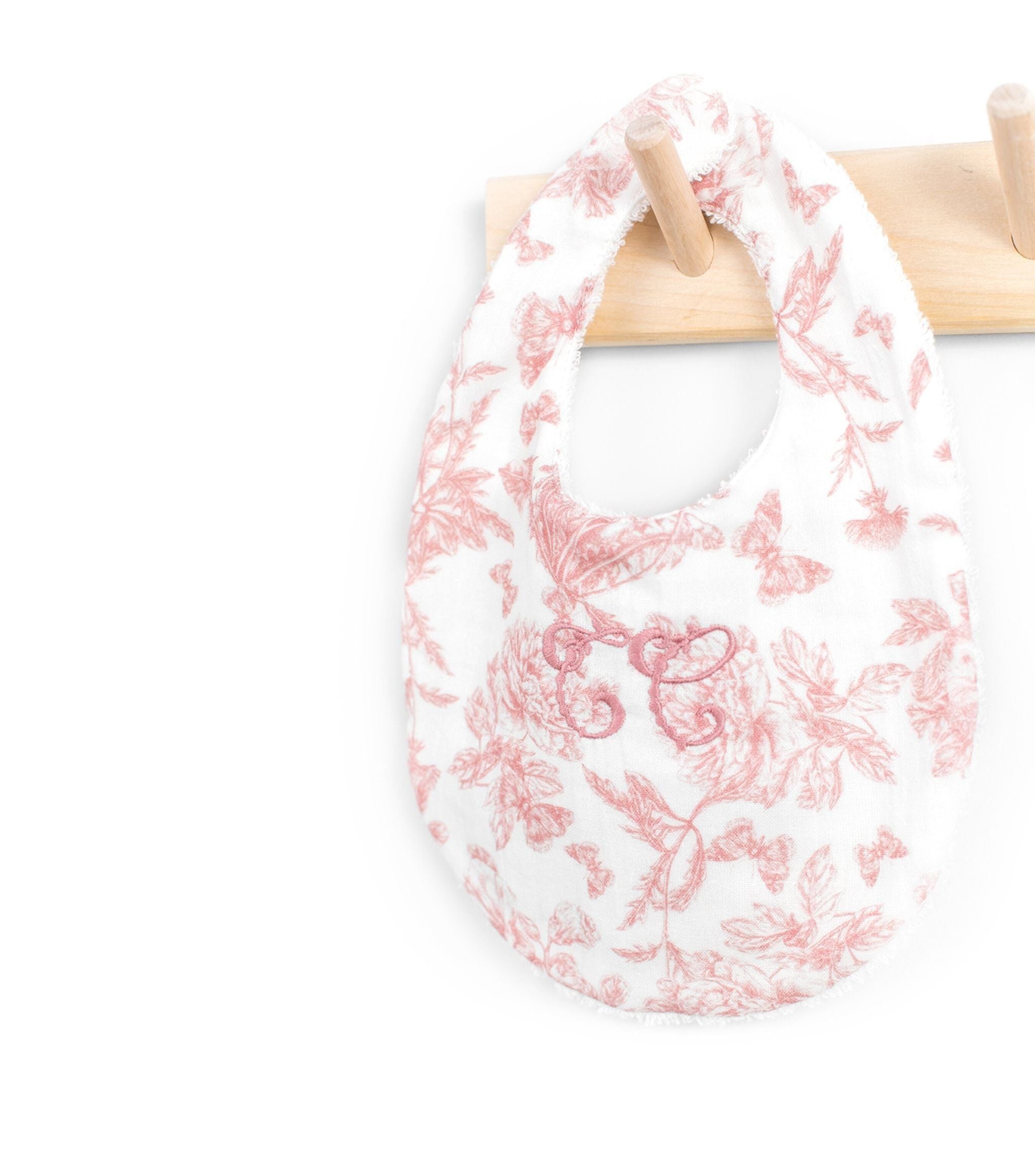 Embroidered Toile de Jouy Bib