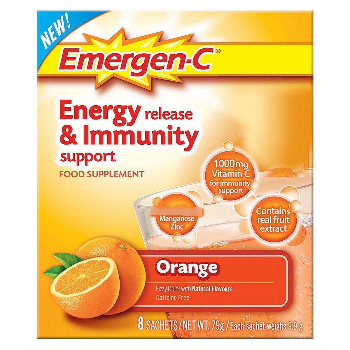 Emergen-C Super Orange, Energy &amp;amp; Immunity Multivitamin Sachets - Pack of 8