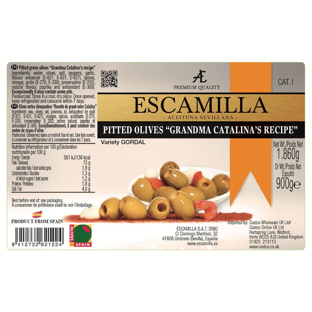 Escamilla Pitted Green Olives, 900g