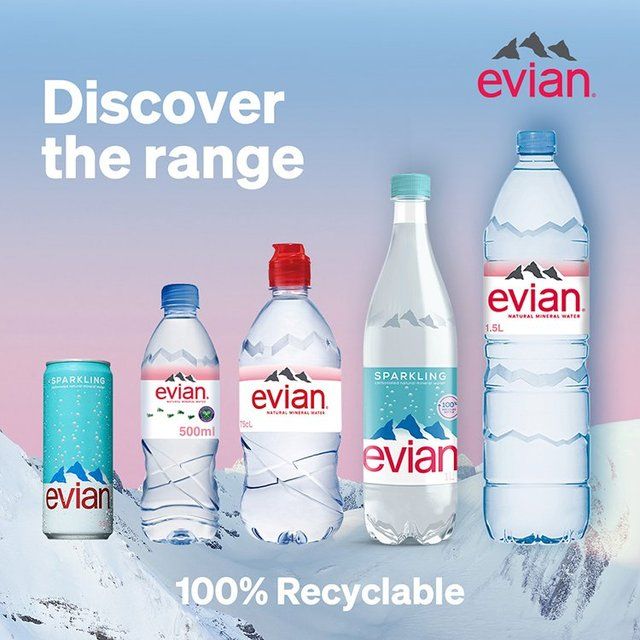 Evian Still Mineral Water Glass Bottle