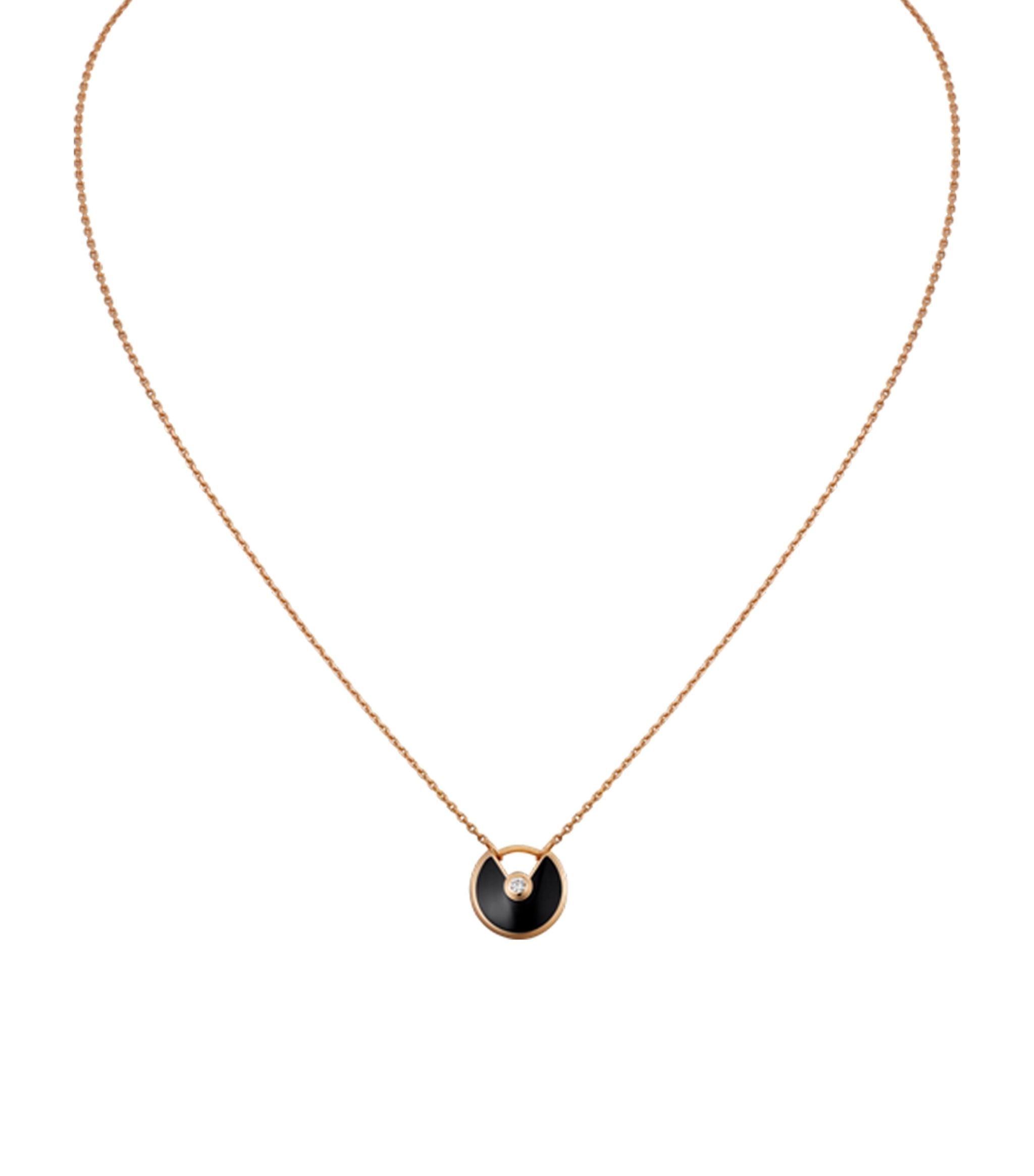 Extra Small Rose Gold and Onyx Amulette de Cartier Necklace