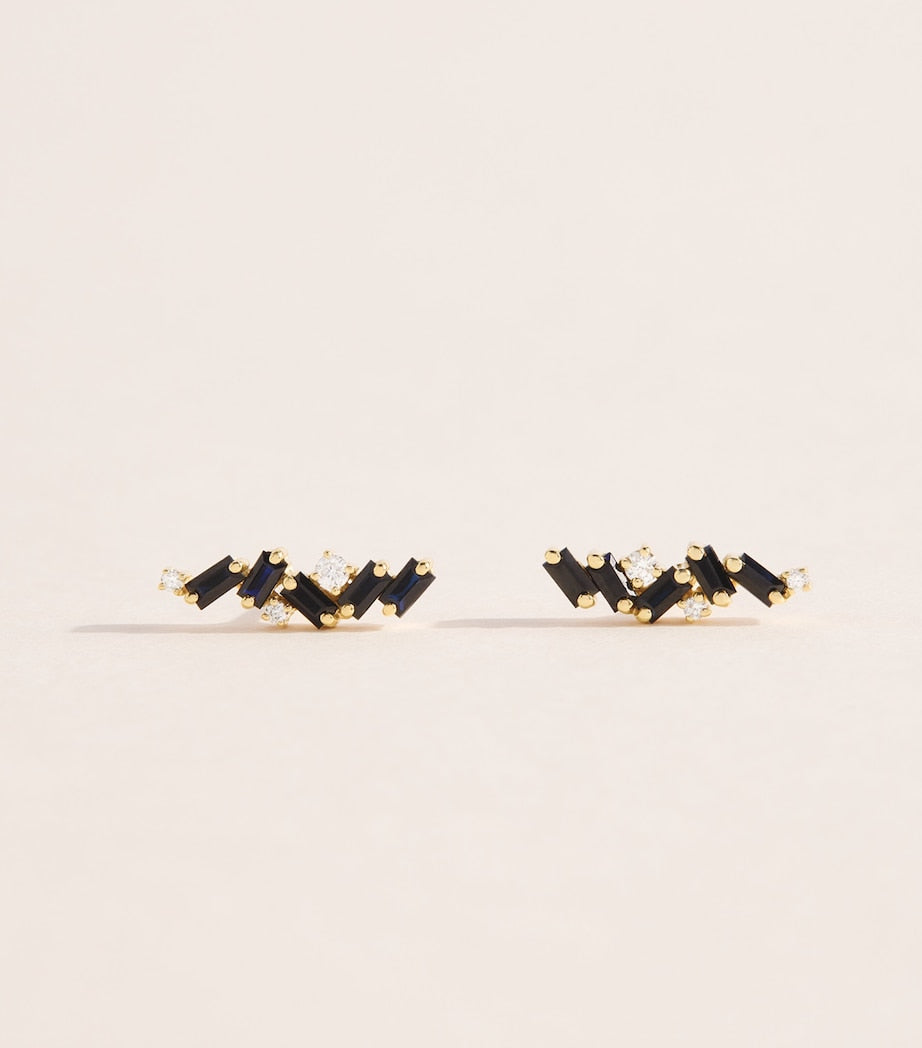 Suzanne Kalan Frenzy stud earrings black sapphires diamonds imported from the UK