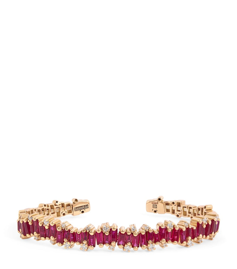 Suzanne Kalan rose gold diamond and ruby shimmer bangle (British brand)