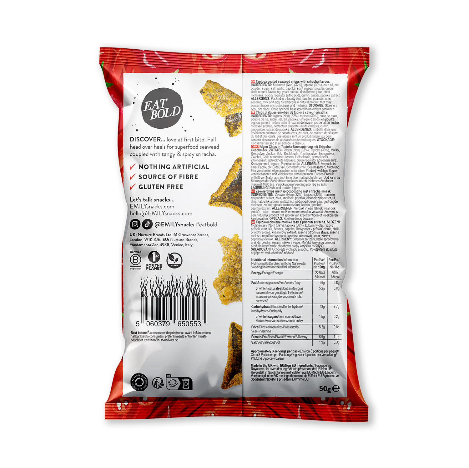 Emily sriracha seaweed crisps 50g (British brand)