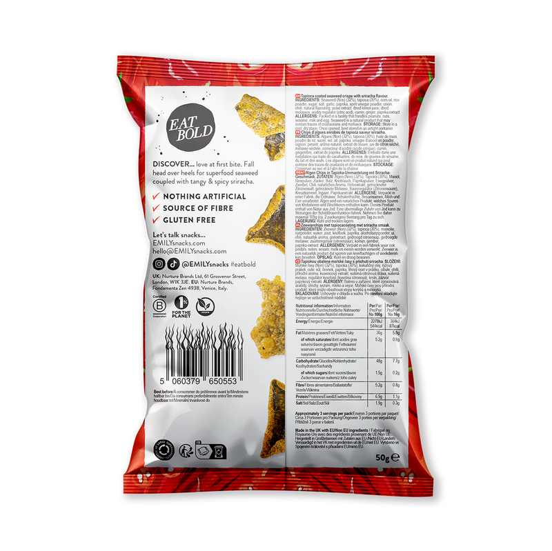 Emily sriracha seaweed crisps 50g (British brand)