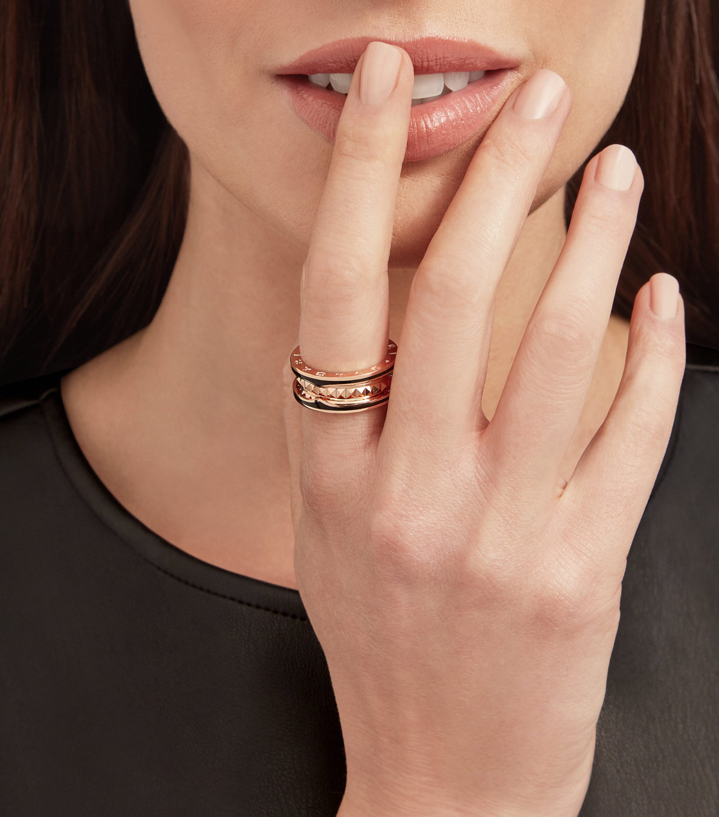 Bvlgari B.zero1 Rock two-band ring rose gold ceramic (British brand)