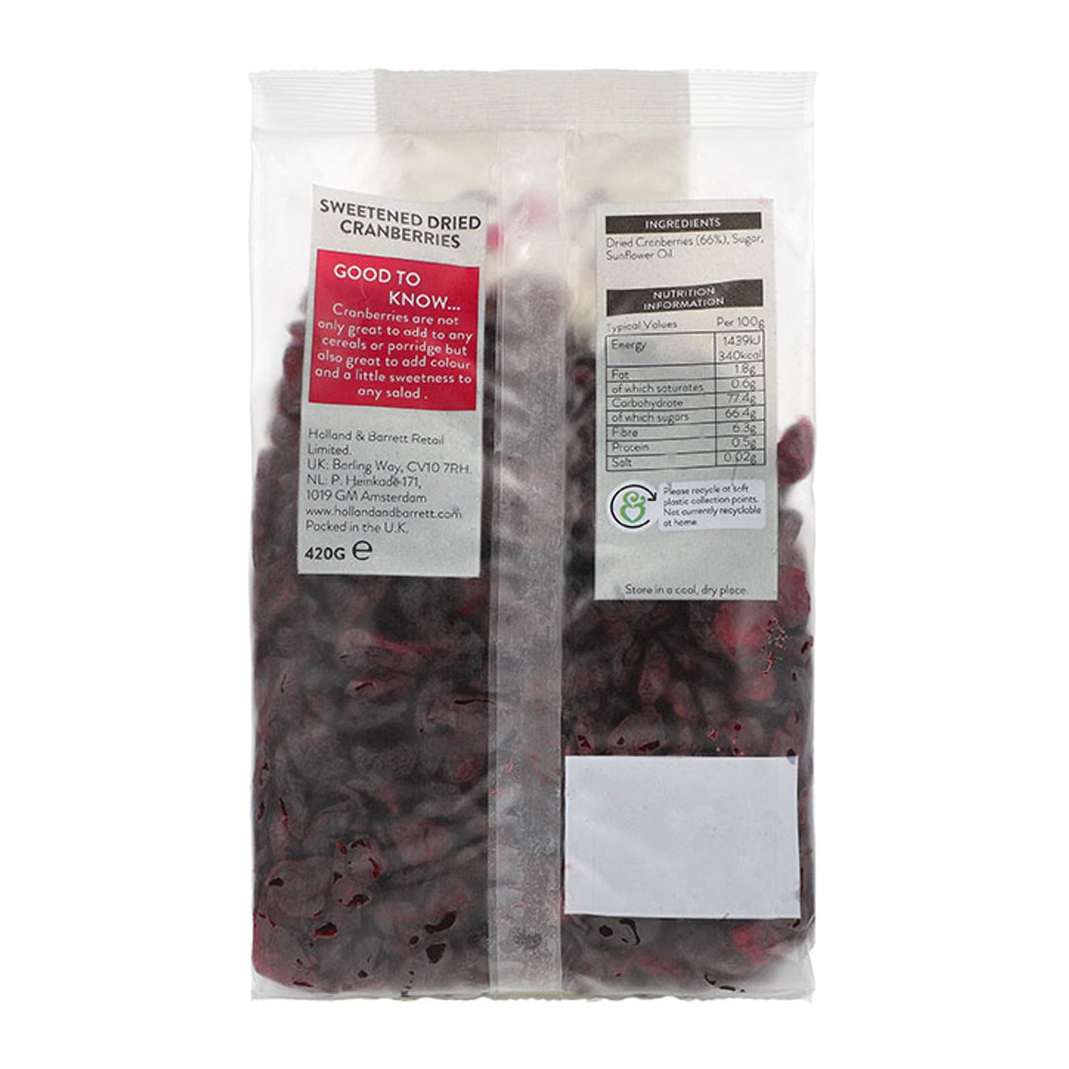 Holland & Barrett dried cranberries 420g, UK version