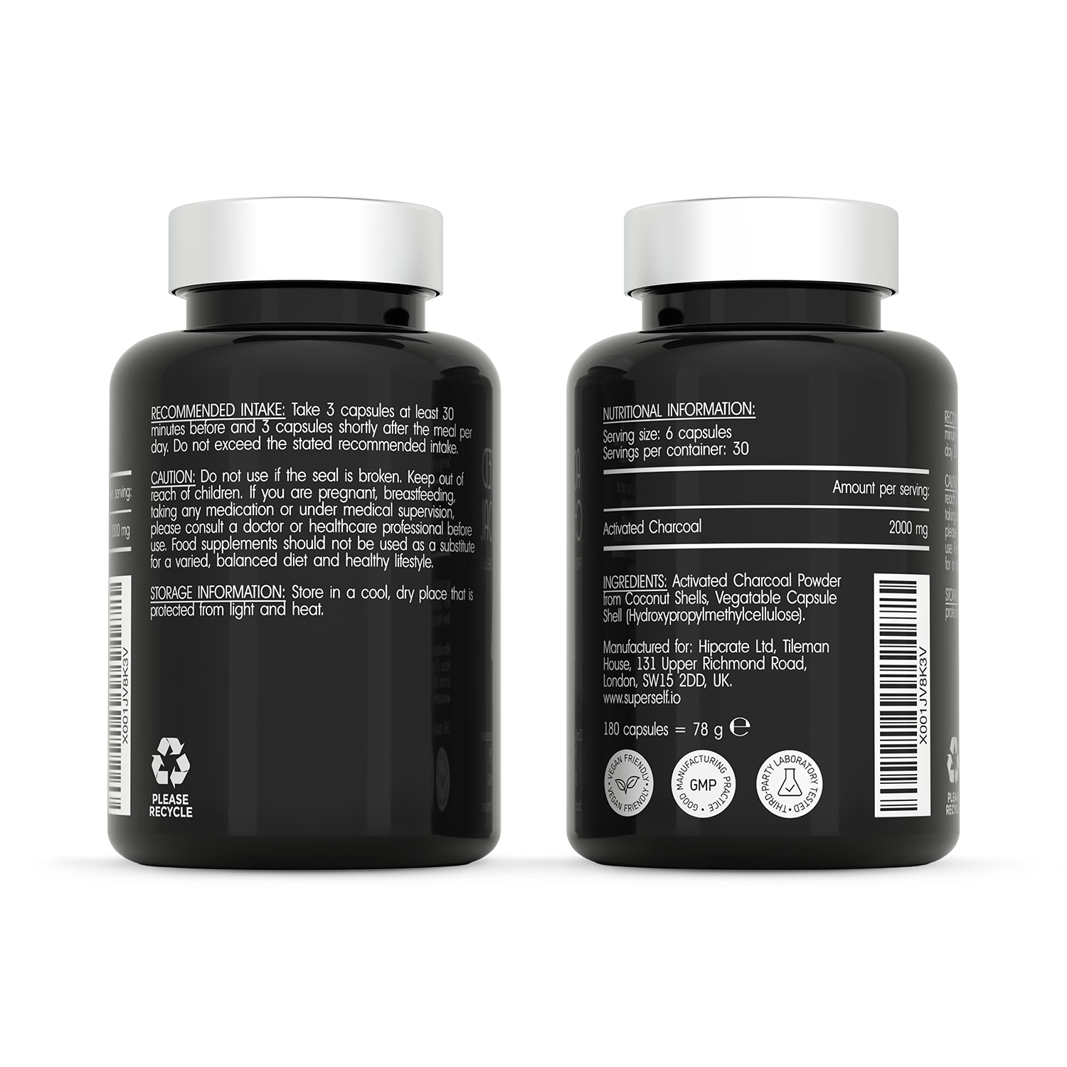 SuperSelf Activated Charcoal 2000mg 180 capsules - British product
