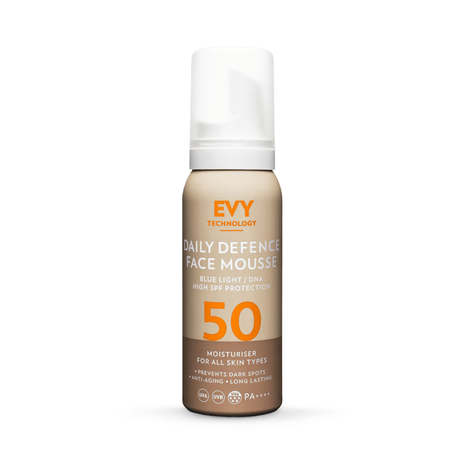 EVY Face Mousse SPF 50 sunscreen, UK version