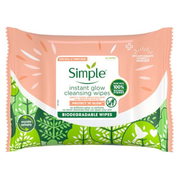 Simple Protect N Glow Biodegradable Wipes Instant Glow X20 GOODS Superdrug   