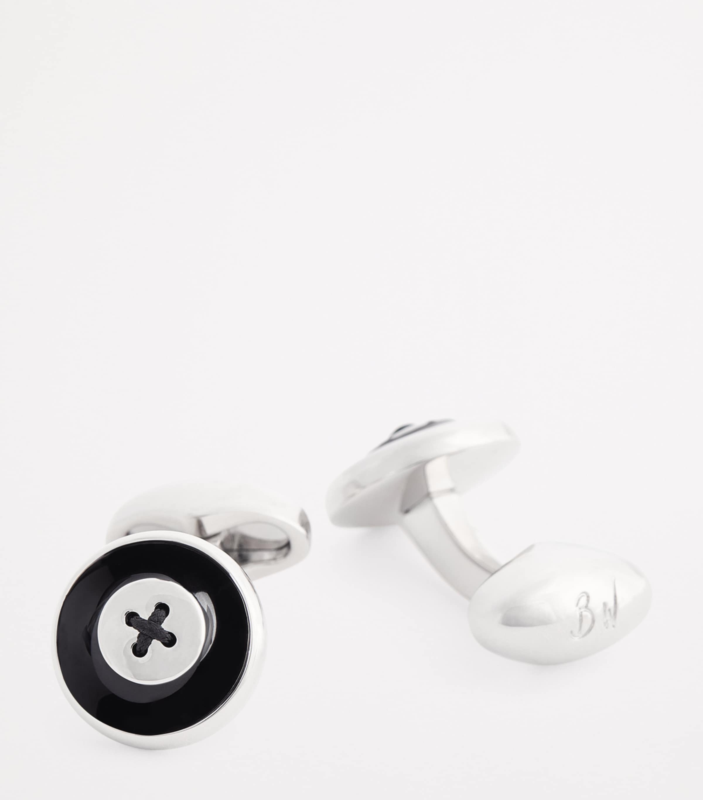 Babette Wasserman rhodium-plated enamel button cufflinks - British product