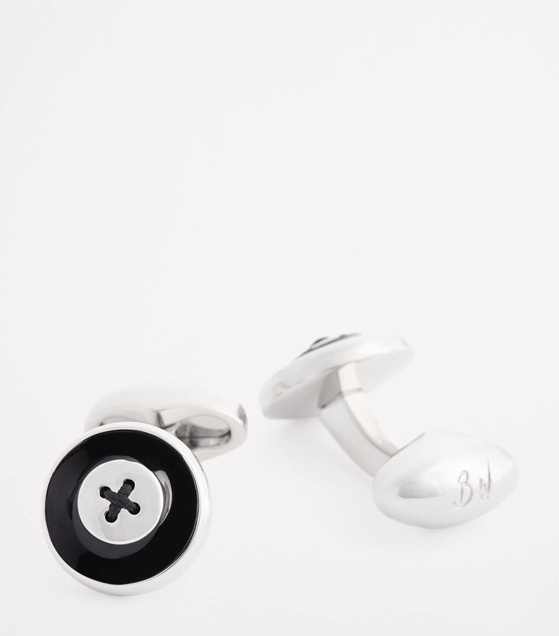 Babette Wasserman rhodium-plated enamel button cufflinks - British product