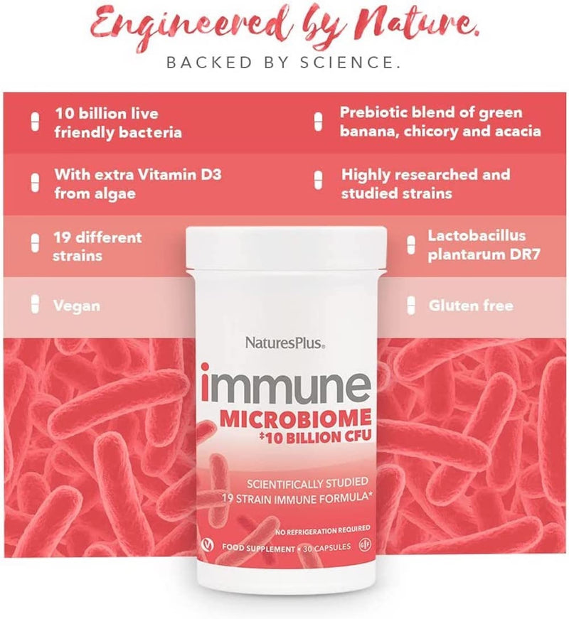 NaturesPlus Immune Microbiome probiotic supplement 30 capsules, imported from the UK