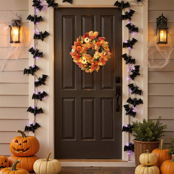 Livingandhome artificial fall wreath 45cm with LEDs, imported from the UK