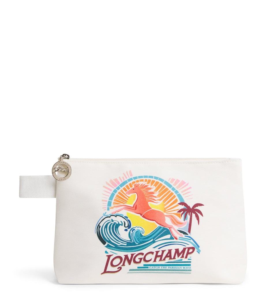 Longchamp La Pliage Surf canvas pouch with leather details (British brand)