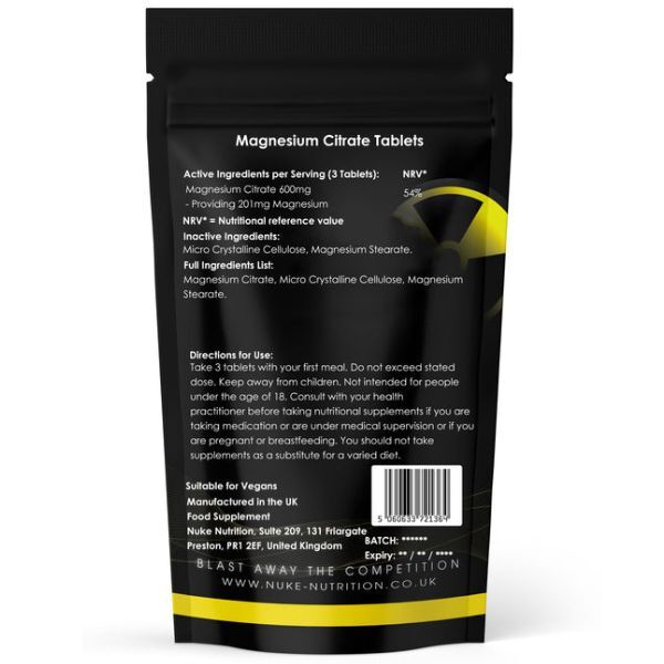 Nuke Nutrition Magnesium Citrate Tablets 200mg - 120ct GOODS Superdrug   