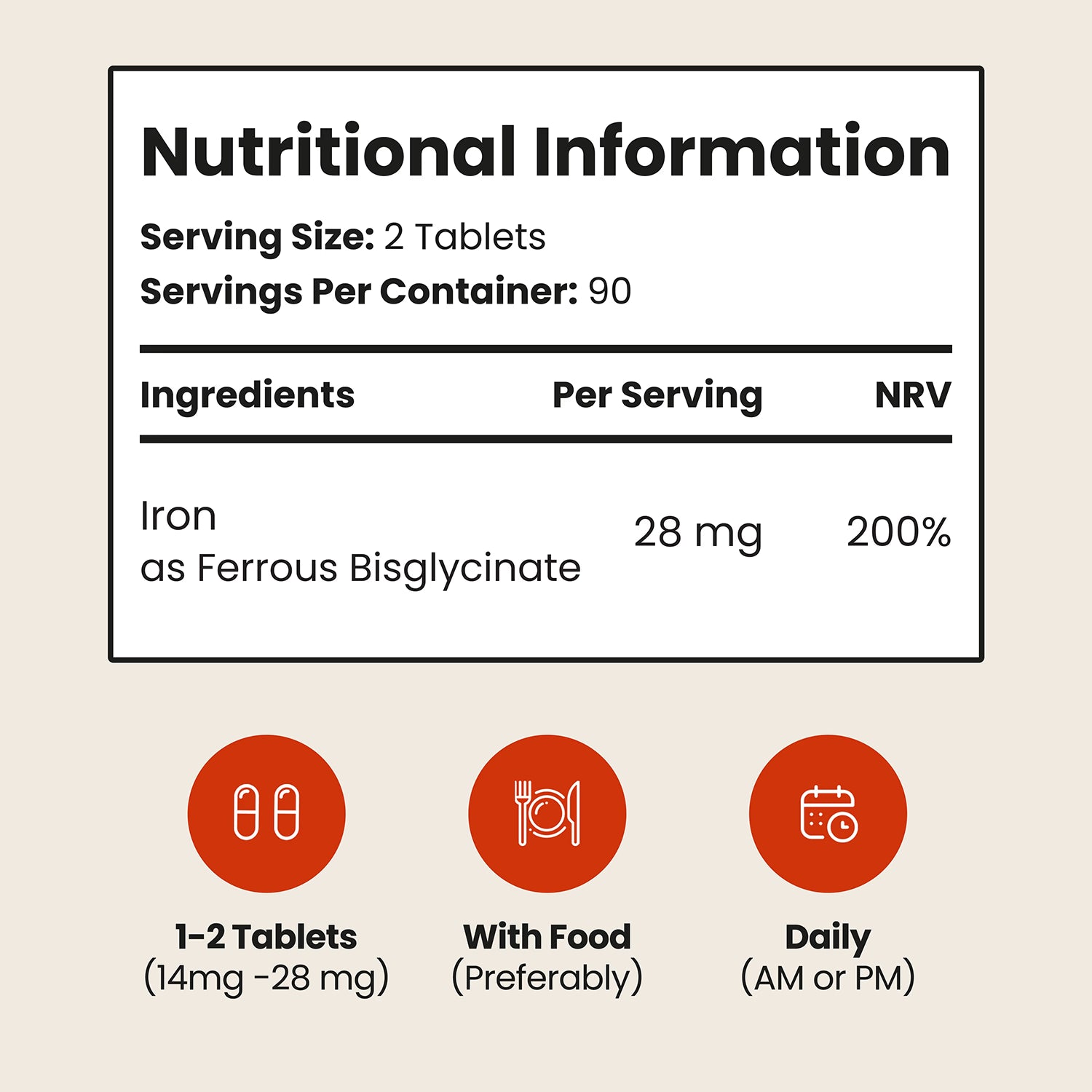 VitaBright iron bisglycinate supplement 28mg 180 tablets, imported from the UK