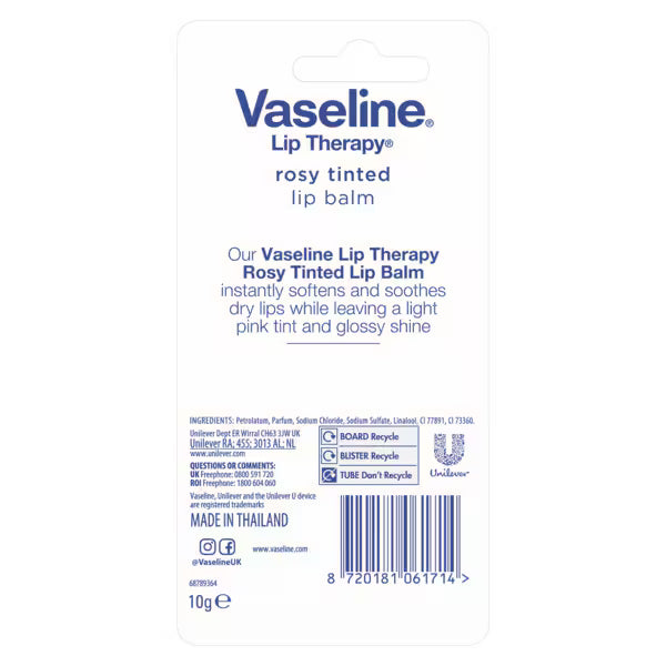 Vaseline Lip Therapy Rosy Tinted Lip Balm 10g (British brand)