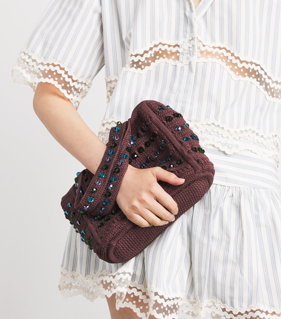 Sandro Paris crochet beaded top-handle bag, imported from the UK