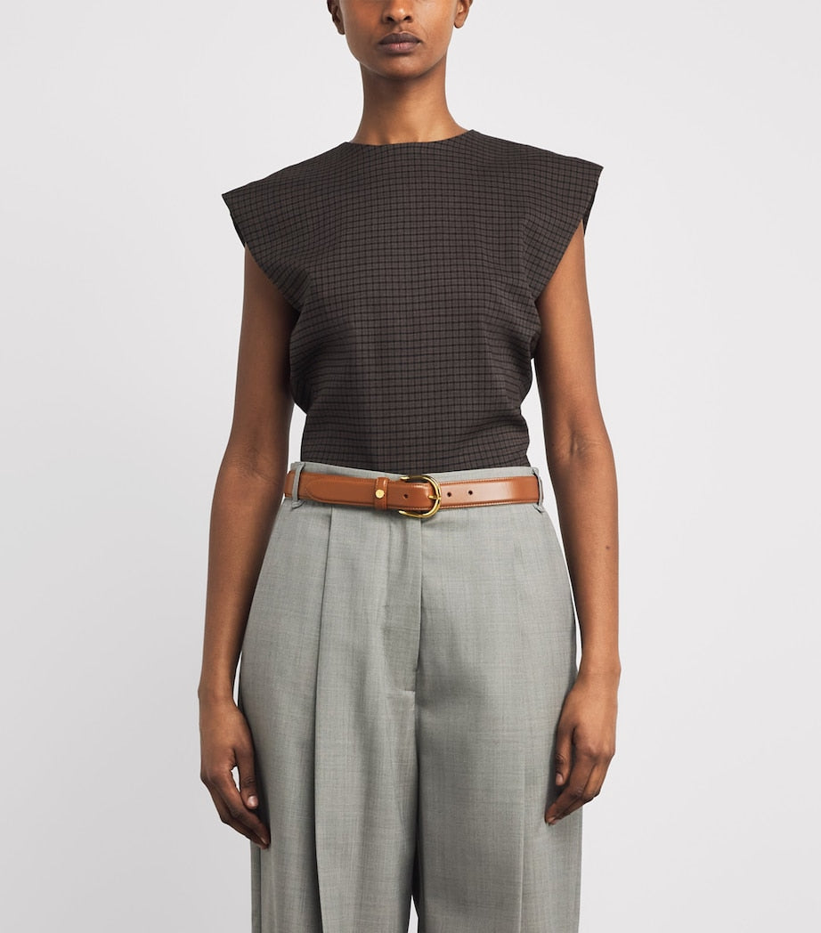 Harrods leather belt with gold-tone H-branded stud (British brand)