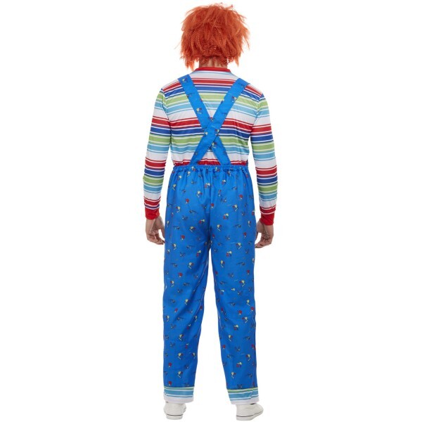 Smiffys adult Chucky costume blue top with printed dungarees - British product