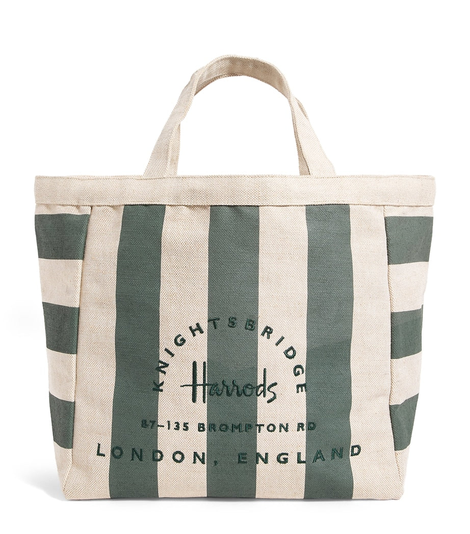 Harrods large jute striped logo tote bag - British product