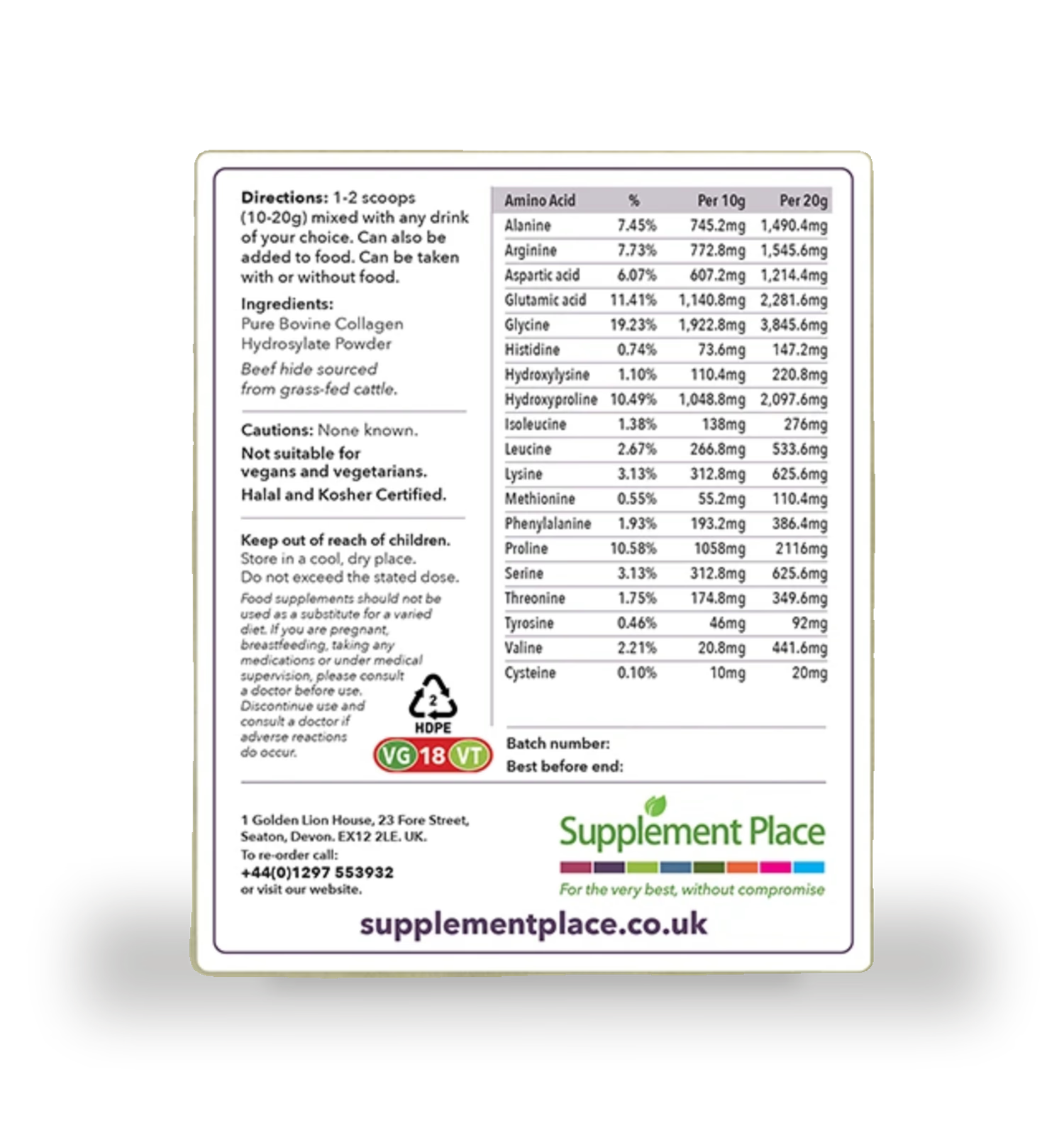 Supplement Place collagen peptides powder type 1 and 2 500g - British product
