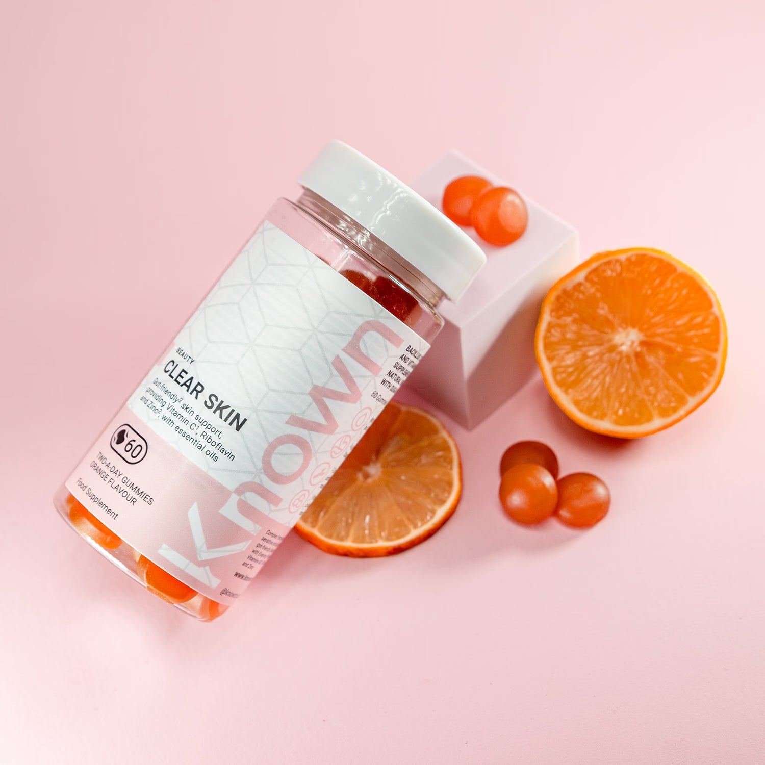 Known Nutrition Clear Skin Orange Flavour gummies 60 count, UK version