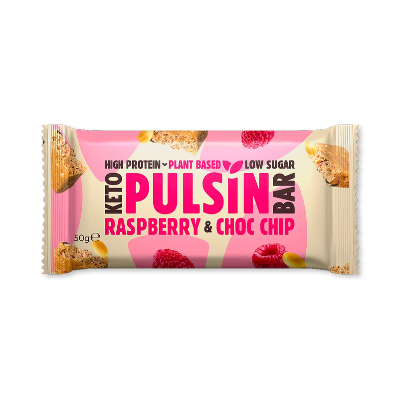 Pulsin keto bar raspberry choc chip 50g, UK version