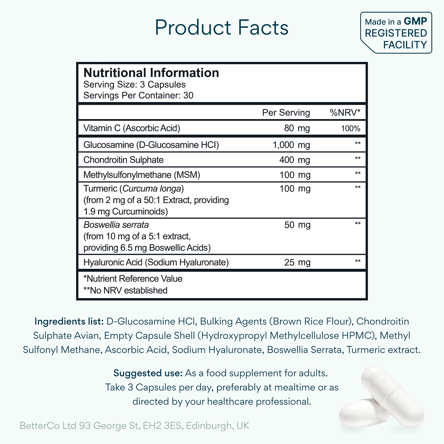Bettervits Glucosamine Complex 90 capsules, imported from the UK