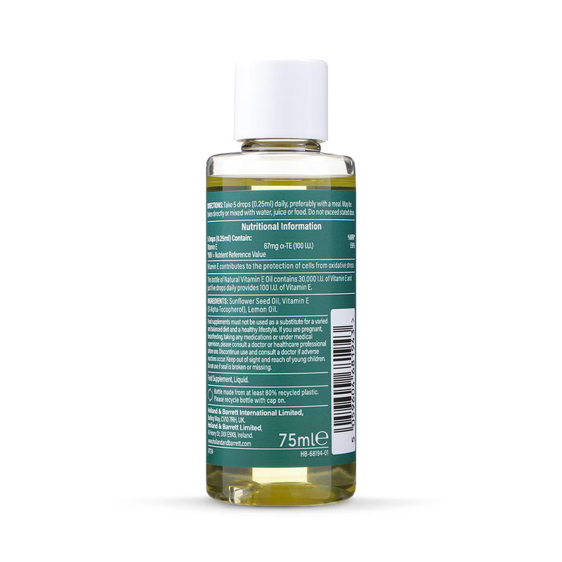 Holland & Barrett Vitamin E Oil Lemon 75ml, imported from the UK